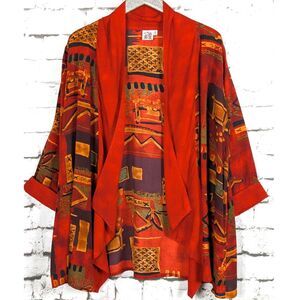 PARSLEY & SAGE Batik Print Open-Front Kimono Vibrant Color Artwear Light Large